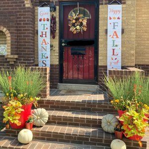 Thanksgiving Happy Fall Y'all & Give Thanks Porch Banners, 70x13 Inch